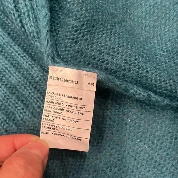 [M]Stile  Benetton Turquoise Wool Blend Knit Waterfall front Open Cardigan - Picture 4 of 6